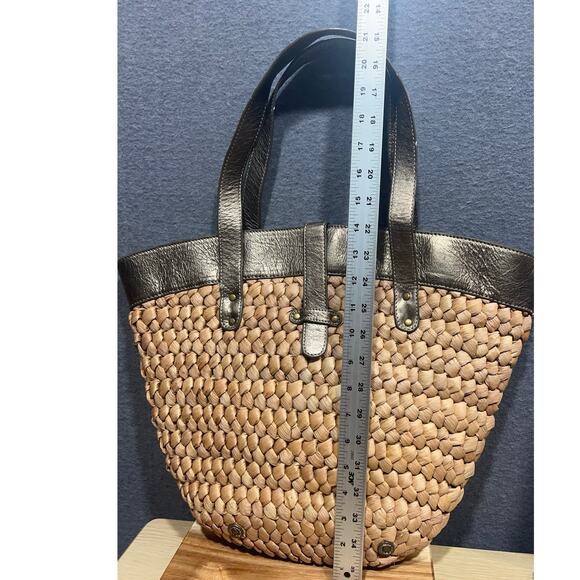 J. Crew Provence Large Straw Vacation Tote Bag Leather Straps Cotton Lining - Picture 5 of 12